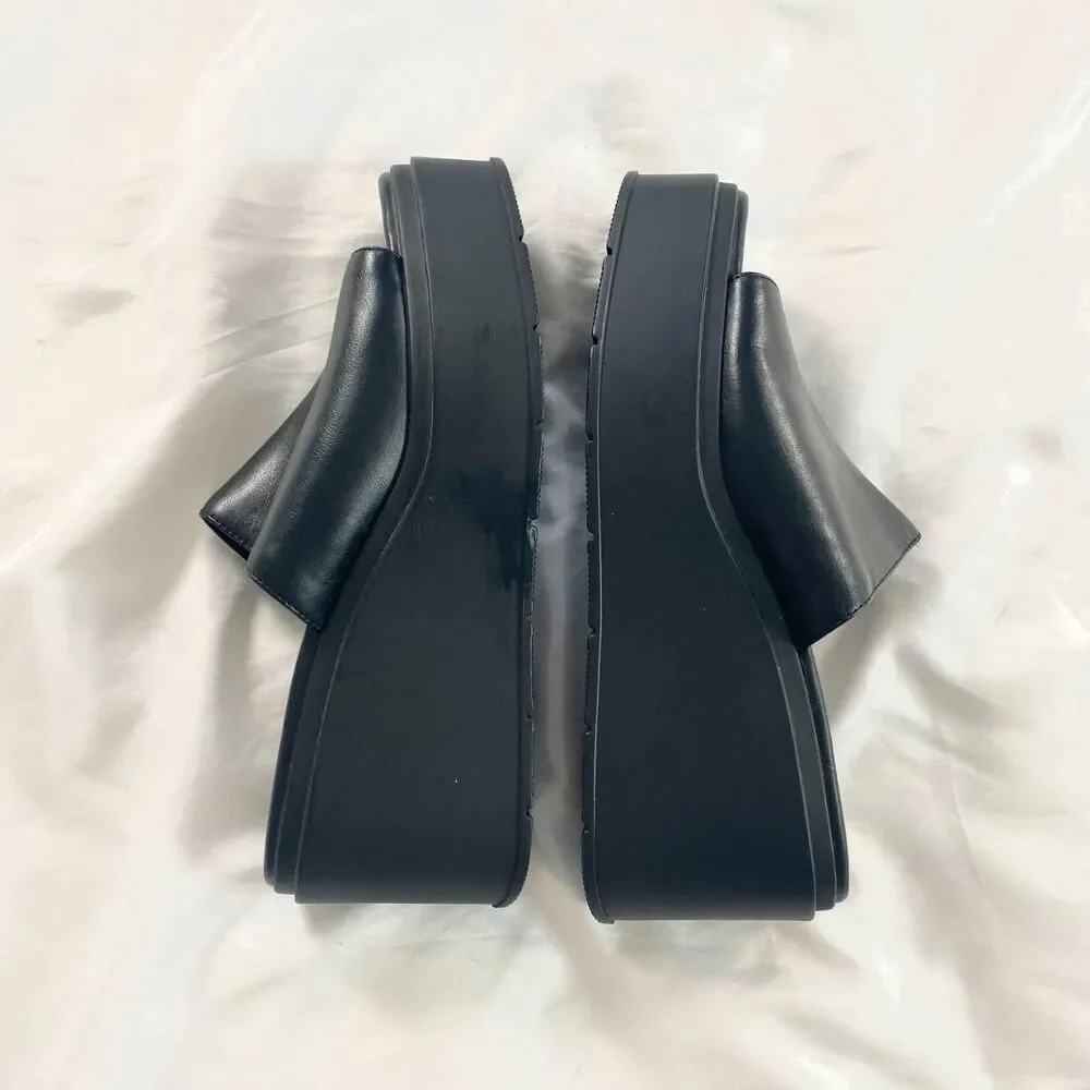 Madden Girl Chunky Open Toe 90s Style Retro Black Platform Slides US 8.5